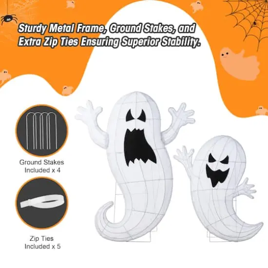 Glitzhome&reg; Set of 2 Lighted Halloween 2.5D Ghosts Family Outdoor Decor {8}
