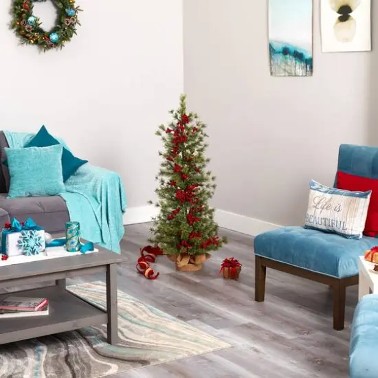 4ft. Pre-Lit Berry & Pine Artificial Christmas Tree, Warm White Lights {8}