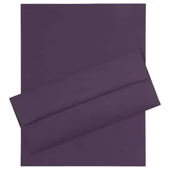 JAM Paper 8" x 11.5" Letter Paper & Envelopes #10 Business Stationery Set, 50ct. Dark Purple {1}