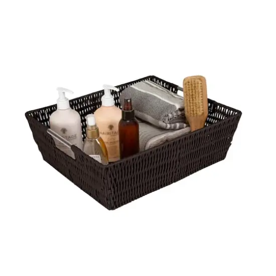 Simplify Chocolate Shelf Storage Rattan Tote Basket {5}
