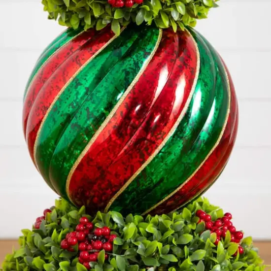 3ft. Pre-Lit Artificial Christmas Ornament Boxwood Topiary Tree with 70 Warm White LED Lights {10}