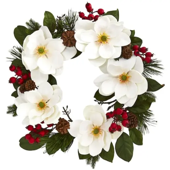 26" Magnolia, Pine & Berries Wreath {1}