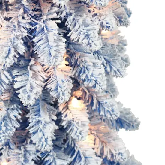 7ft. Pre-Lit Flocked Blue Artificial Alpine Pencil Christmas Tree, Clear Lights {5}