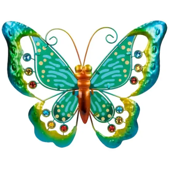 12" Green Metal Butterfly Outdoor Garden Wall Hanging {1}