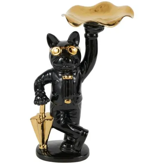 13.25" Black Ceramic Bulldog with Golden Accents Sculpture D&eacute;cor {1}