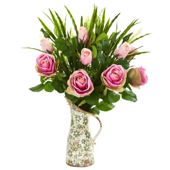 Rose and Vanilla Grass Artificial Arrangement in Vase {1}