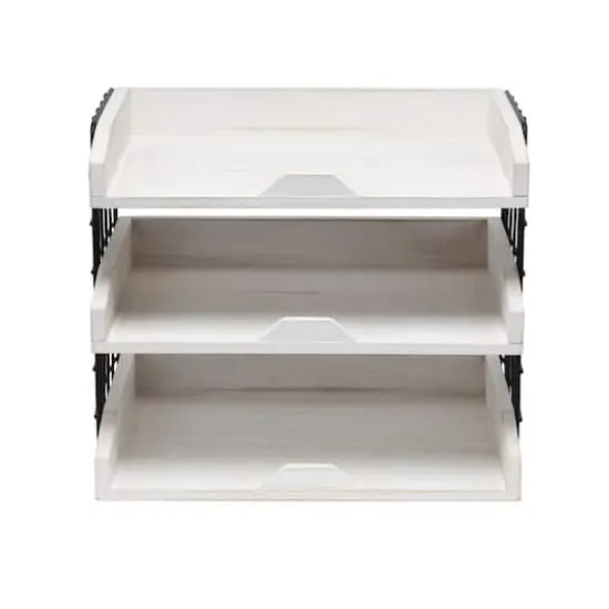 Elegant Designs Whitewash Wood Desk Organizer Letter Tray with 3 Shelves {8}