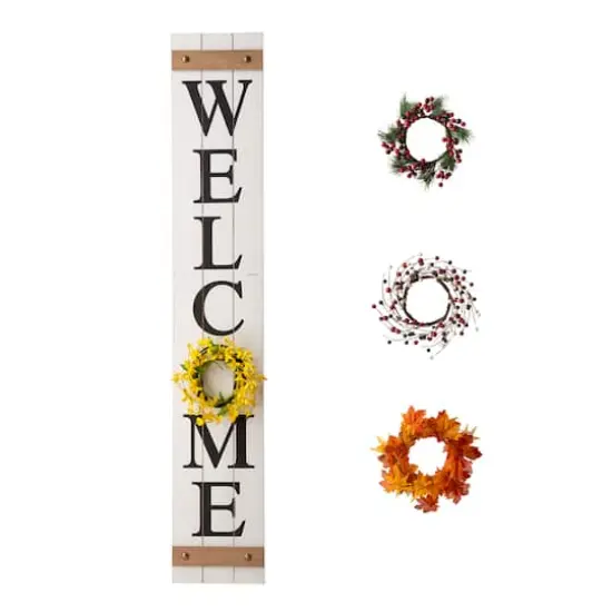Glitzhome® 5ft. White Welcome Wood Porch Sign with 4 Changeable Wreaths {1}