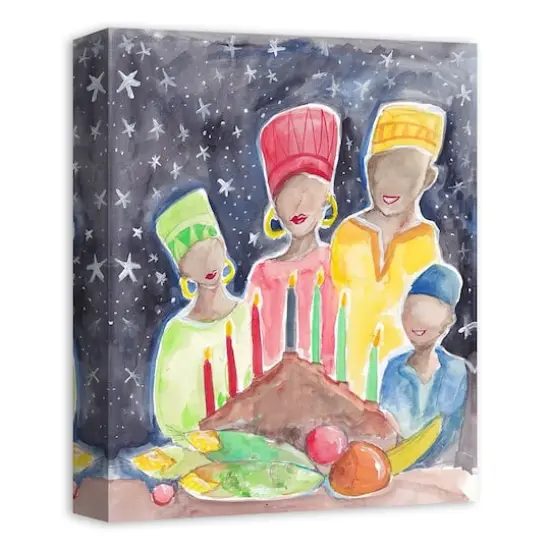 Watercolor Kwanzaa Family Table Canvas Wall Art {3}
