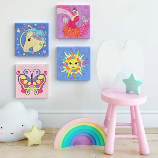 Arteza&reg; Kids Canvas Paint Kit, 4 8x8 Canvas with Brushes & Paints Fantasy {7}