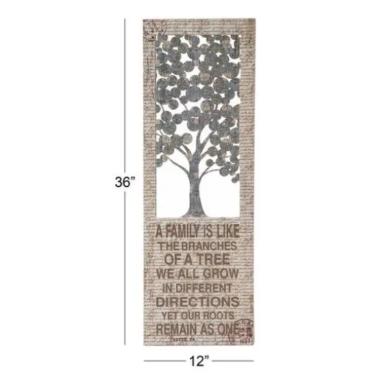 Beige Farmhouse Tree Metal Wall Decor, 36" x 12" {8}