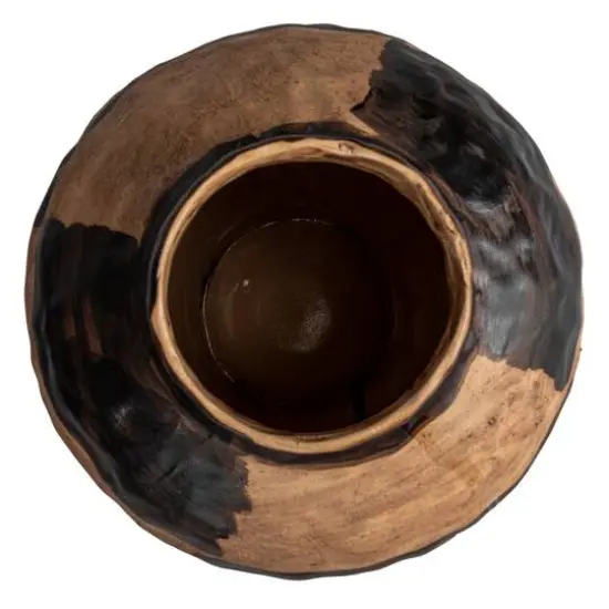 Hello Honey&reg; 10" Black & Cream Hand-Painted Stoneware Vase with Reactive Glaze {8}