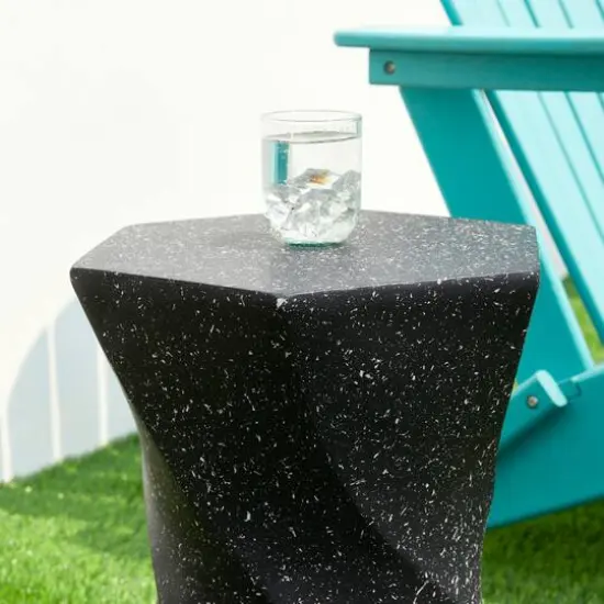 Glitzhome&reg; 17.75" Multifunctional Twist-Style Faux Terrazzo Garden Stool Black {6}