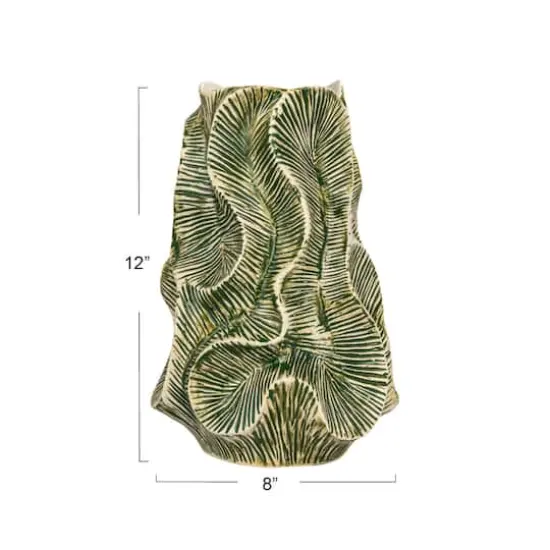 Hello Honey&reg; 12.75" Green Textured Stoneware Organic Shaped Vase with Reactive Glaze {5}