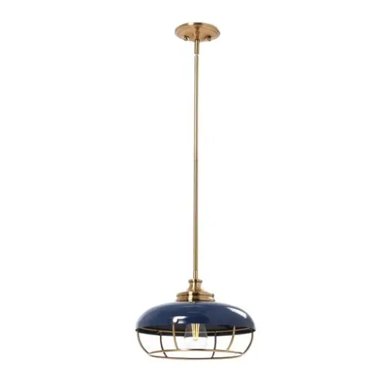 Hello Honey&reg; Robert Stevenson Lighting Presley Caged Dome Metal Ceiling Light Brushed Brass/Navy Blue {9}