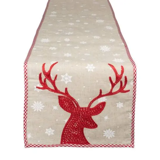 DII&reg; 108" Red Reindeer Embroidered Table Runner {1}