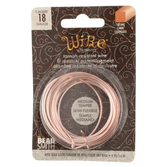 The Beadsmith&reg; Wire Elements&trade; 18 Gauge Tarnish Resistant Medium Temper Square Wire, 4yd. Rose Gold {1}