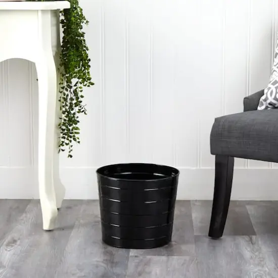10" Farmhouse Black Metal Ribbed Planter {4}