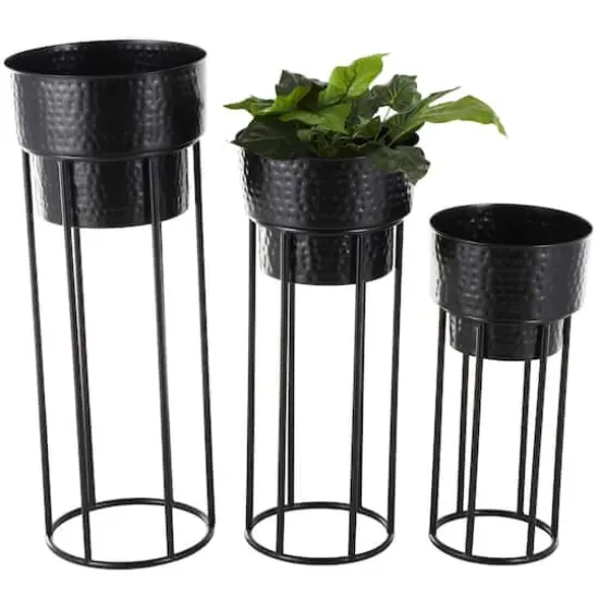 Black Metal Nesting Planter & Stands Set {1}