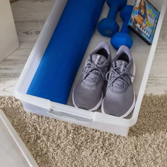 IRIS&reg; 40qt. Clear Store & Slide Box with Lid & Gunsmoke Gray Latches {9}