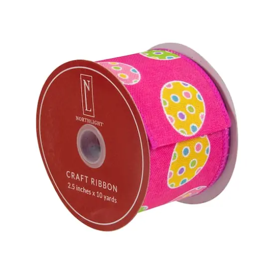 2.5" x 10yd. Pink Easter Egg Design Wired Spring Craft Ribbon {4}