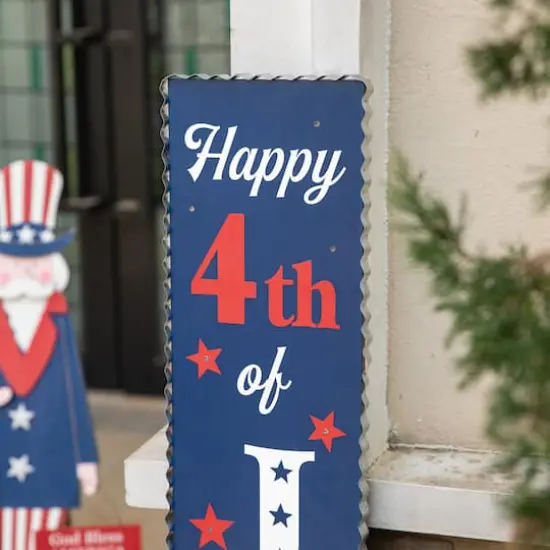 Glitzhome&reg; 42.5" Lighted Wood Happy July 4th Porch Sign {5}