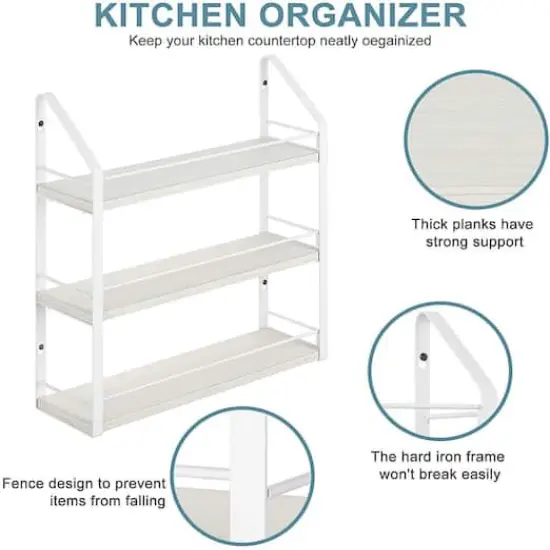 NEX&trade; 17" White Wall-Mounted 3-Tier Spice Rack Organizer {4}
