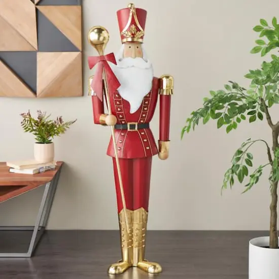 52" Red Metal Nutcracker Standing Sculpture {3}