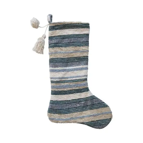 Hello Honey&reg; 20" Multicolor Fabric Stocking with Tufted Stripes, Sequins, Tassel & Pom Pom {1}