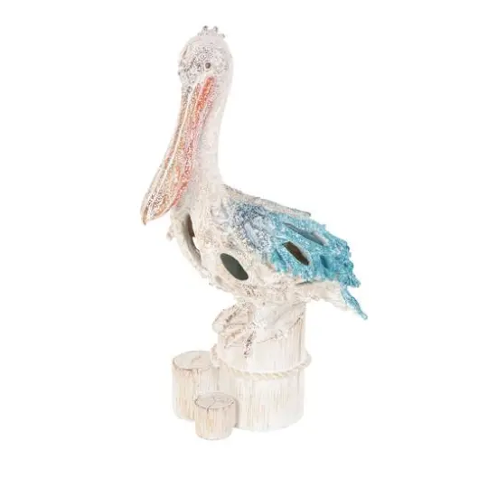13.25" Pelican Textured Decorative Sculpture with Feathers & Round Blocks Blue {1}