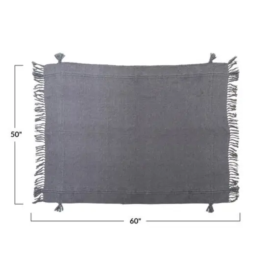 Hello Honey&reg; Woven Cotton Blend Throw Blanket with Fringe and Tassels, Charcoal {3}