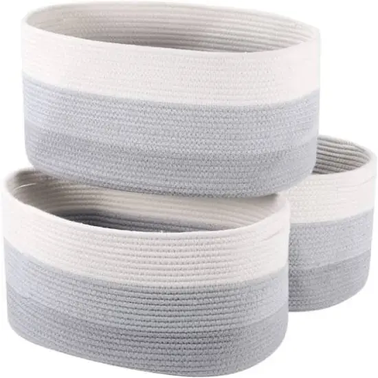 NEX&trade; Gray & White Cotton Rope Storage Baskets, 3ct. {1}
