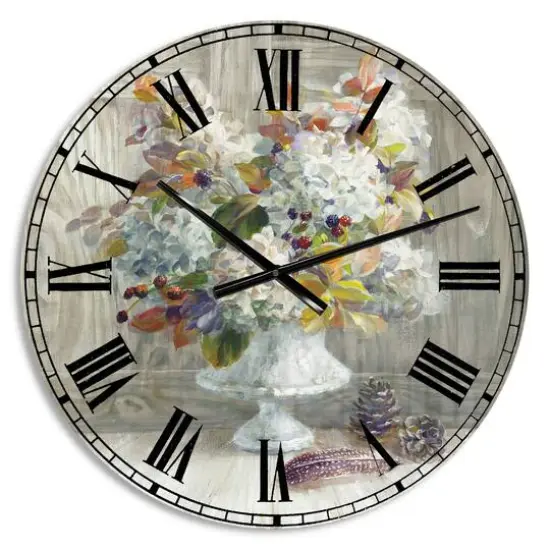 Designart 'Rustic Florals White Cabin Wall Clock {1}