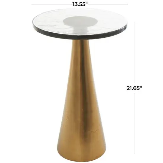 22" Gold Aluminum Geometric Cone Accent Table with Glass Tabletop {10}