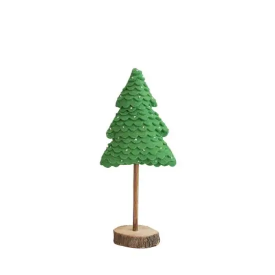 Hello Honey&reg; 13.5" Green Layered Handmade Wool Felt Tree with Beads & Wood Slice Base {1}