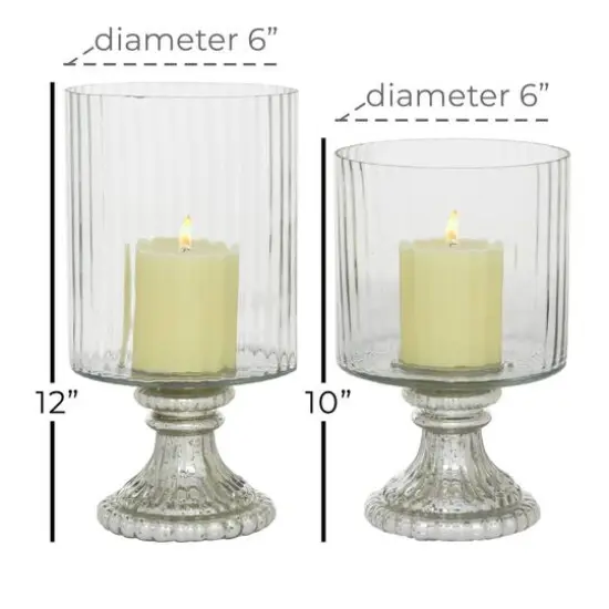 Set of 2 Clear Glass Vintage Hurricane Lamp, 10", 12" {6}