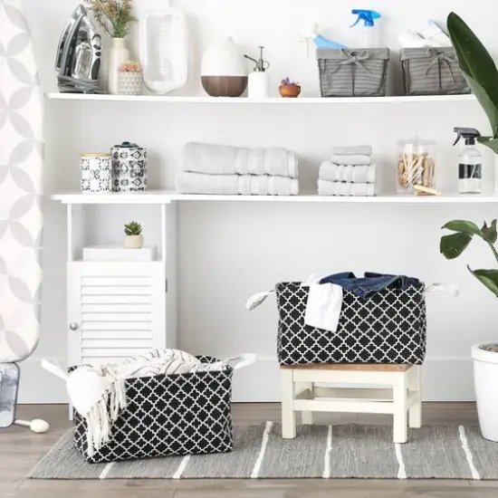 DII&reg; Large Lattice PE-Coated Cotton Polyester Laundry Bin, 2ct. Black {4}