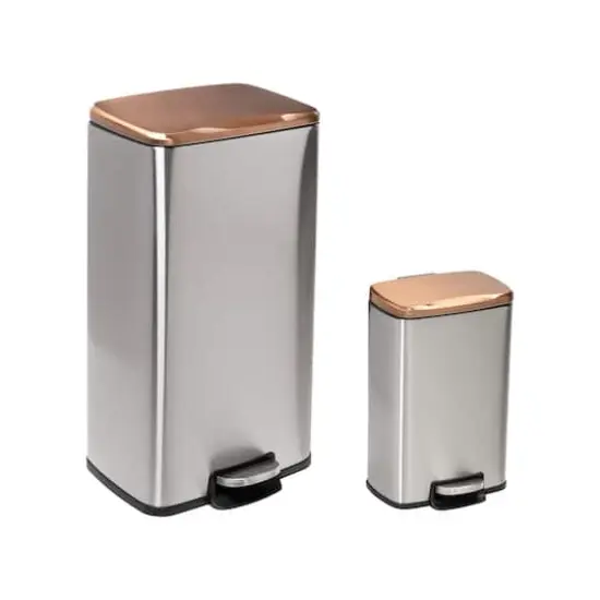 Honey Can Do Rose Gold Stainless Steel Step Trash Cans with Lid Set {1}
