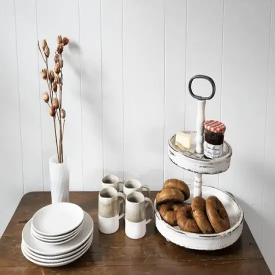 Hello Honey&reg; 18.5" Distressed Cream Wood 2-Tier Tray {13}