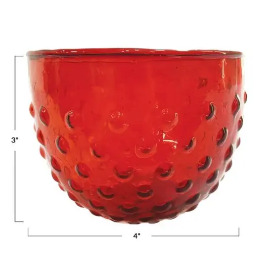 Hello Honey&reg; 4" Red Glass Hobnail Bowl & Votive Holder {4}