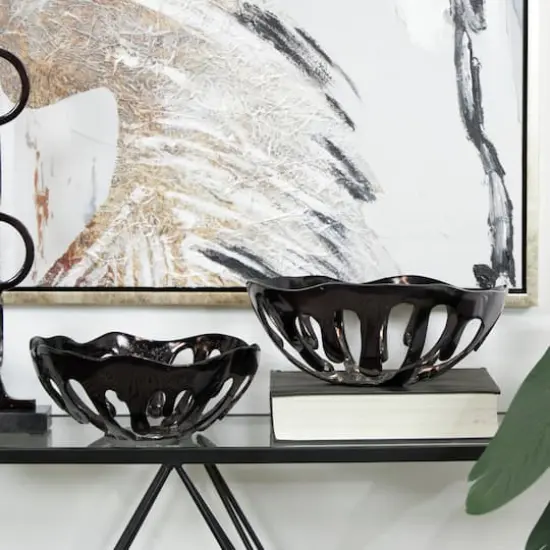 Aluminum Drip Decorative Bowl Set with Open Frame Design Black {13}