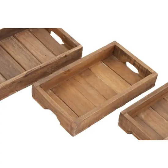 Brown Rectangle Wood Rustic Tray Set {5}