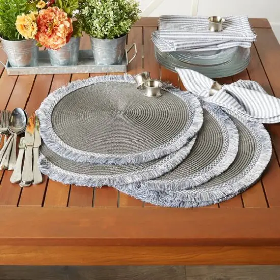 DII&reg; 15" Round Gray Fringed Placemat Set, 6ct. {8}