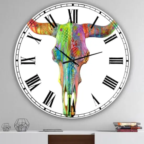 Designart Longhorn Rainbow Skull Large Modern Wall Clock {3}