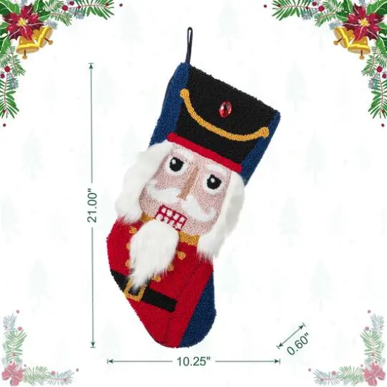 Glitzhome&reg; 21"L Hooked Christmas Nutcracker Stocking {8}