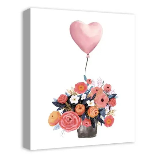 Bouquet of Flowers with Heart Balloon Canvas Wall Art {3}
