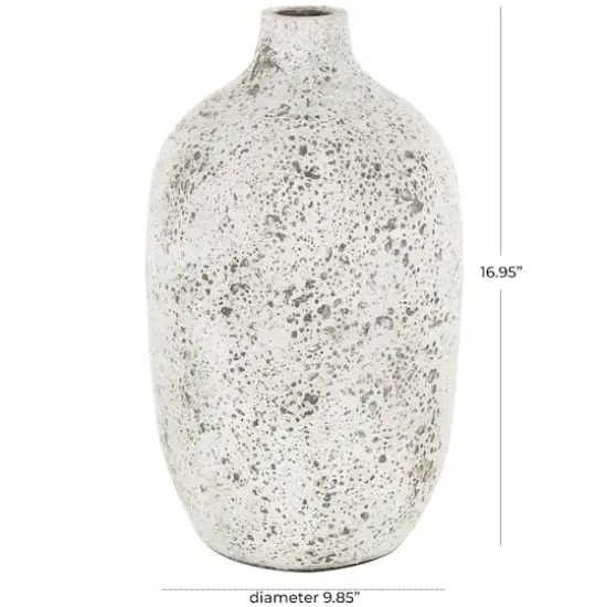 17" White Antique-Style Textured Ceramic Vase {5}