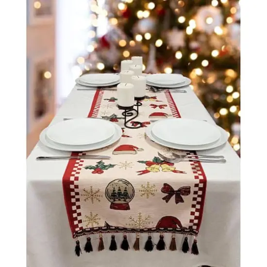 Wizardi 13.75" x 71" Classic Holiday Ornaments Christmas Table Runner {3}