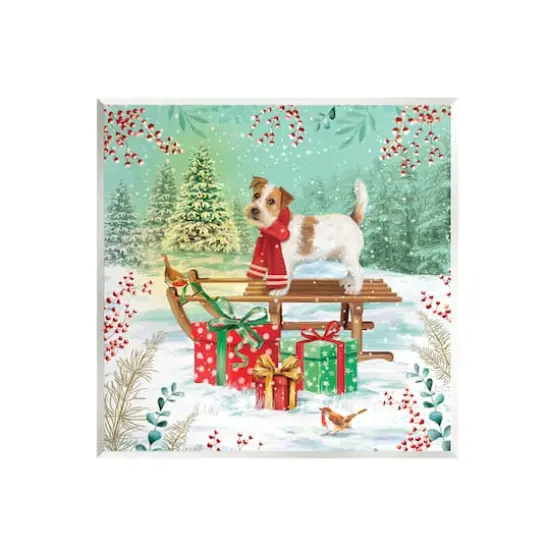 Stupell Industries Puppy on Sled with Christmas Gifts Wall Art Plaque {1}
