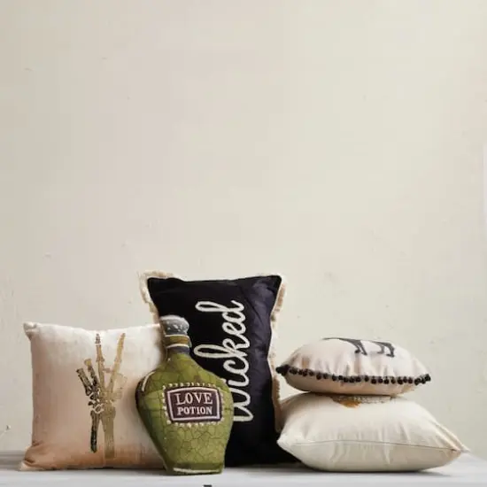 Hello Honey&reg; 24" x 14" Black & Cream Wicked Cotton Velvet Lumbar Pillow with Embroidery & Fringe {3}